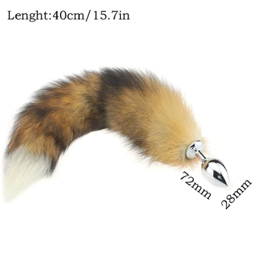 Brown Faux Fur Metallic Tail Butt Plug 15 Inches Long