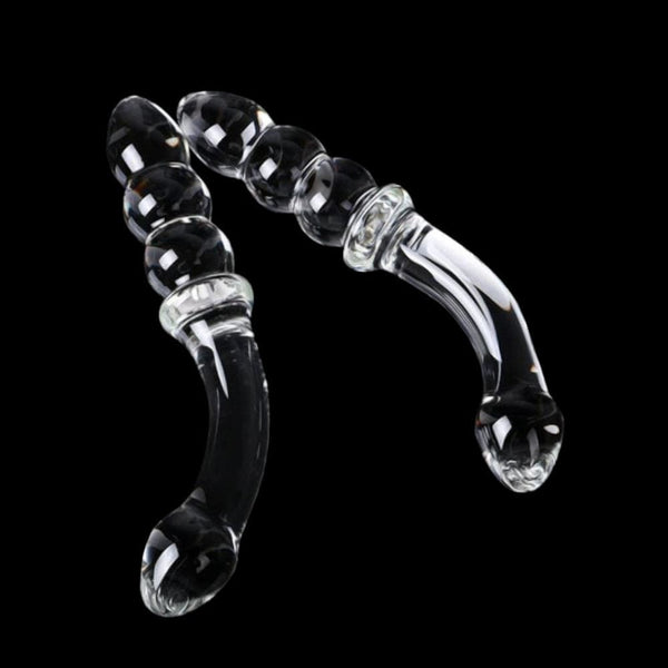 J-Contoured Beaded See-Through Glass Dildo