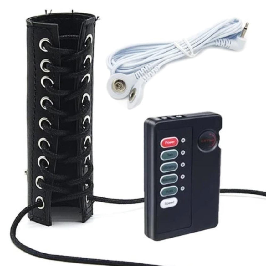 Leather Sleeve Penis Electro Torture Instrument