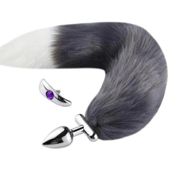 Flexible and Removable Fur Metallic Tail Butt Plug 17 Inches Long