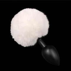 Multi Size Stainless Silicone White Bunny Tail Plug