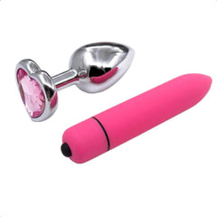 Pink Jewel Heart-Shaped Butt Plug With Vibrator 2.8 to 3.66 Inches Long