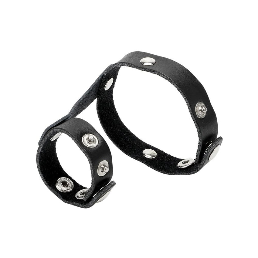 Elastic Studded Leather Dual Cock Rings