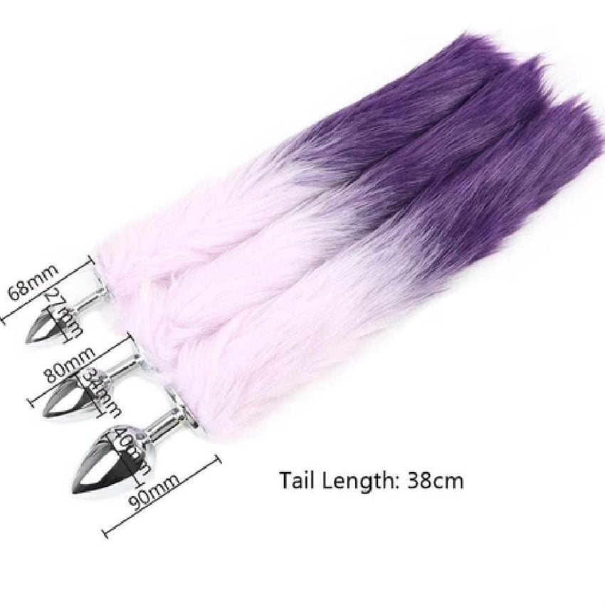 Purple Fur Silver Metallic Tail Butt Plug 17 to 18 inches long