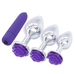 Purple Rose Metal Butt Plug and Vibrator 3.15 to 3.94 Inches Long