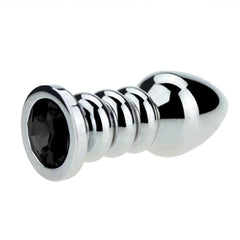 Ribbed Steel Jeweled Butt Plug