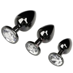 Gunmetal Rainbow-Colored Jewel Metal Butt Plug 3pcs Set