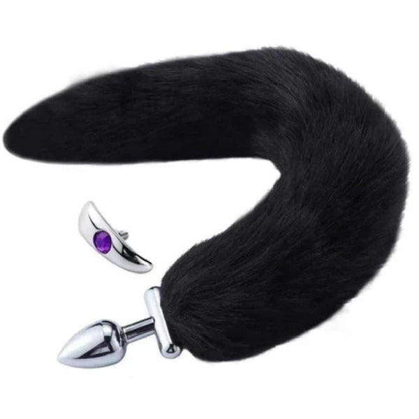 Flexible and Removable Fur Metallic Tail Butt Plug 17 Inches Long