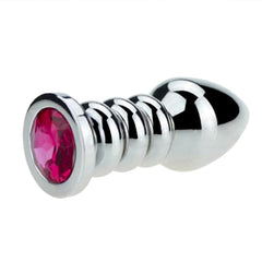 Ribbed Steel Jeweled Butt Plug