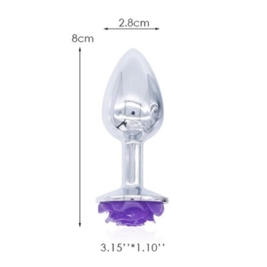 Purple Rose Metal Butt Plug and Vibrator 3.15 to 3.94 Inches Long