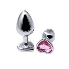 Pink Jewel Heart-Shaped Butt Plug With Vibrator 2.8 to 3.66 Inches Long