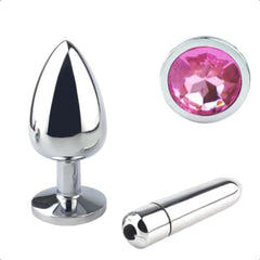 Jeweled Stainless Steel Butt Plug and Vibrator 2.87 to 4.02 Inches Long