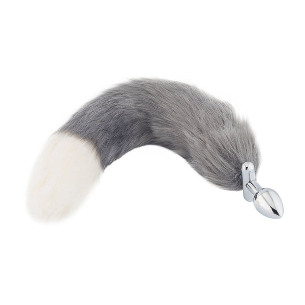 Grey with White Fox Shapeable Metal Tail Plug, 18'