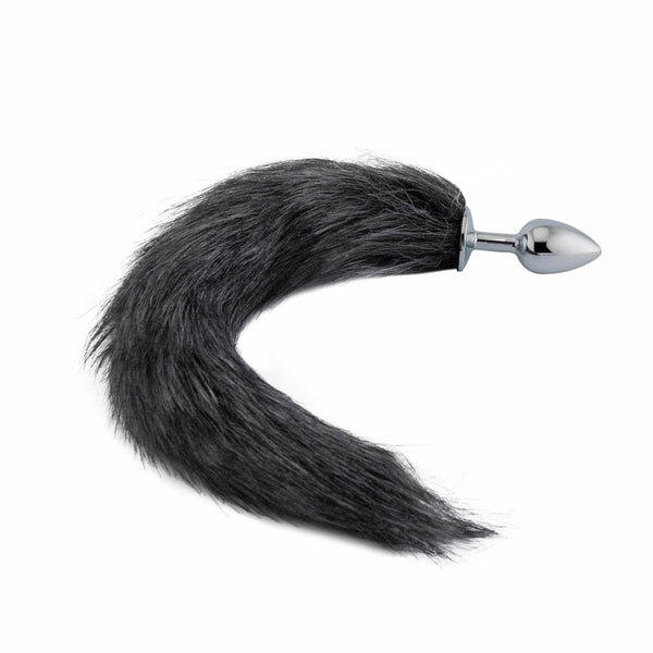 Dark Grey Fox Metal Tail Plug, 18'