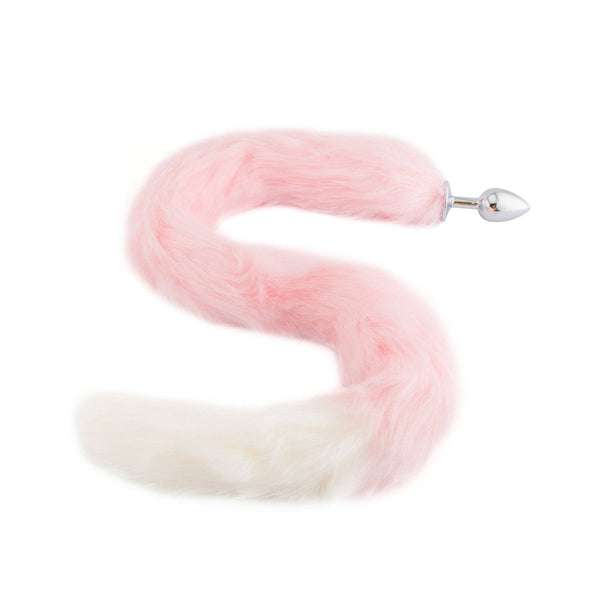 Pink with White Fox Metal Tail Plug, 32'