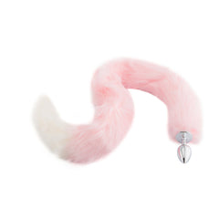 Pink with White Fox Metal Tail Plug, 32'