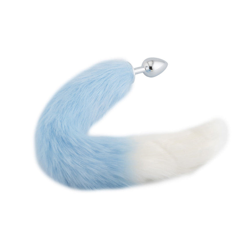 Light Blue with White Fox Metal Tail Plug, 18'