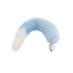 Light Blue with White Fox Metal Tail Plug, 18'