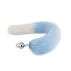 Light Blue with White Fox Metal Tail Plug, 18'