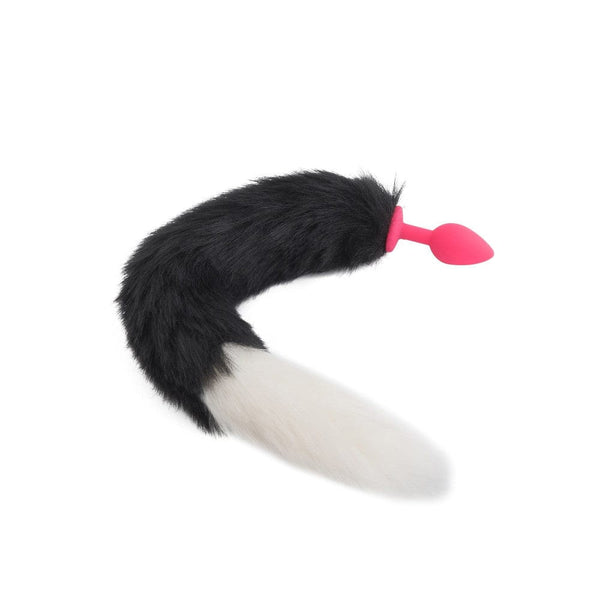 18' Black With White Fox Tail Silicone Plug