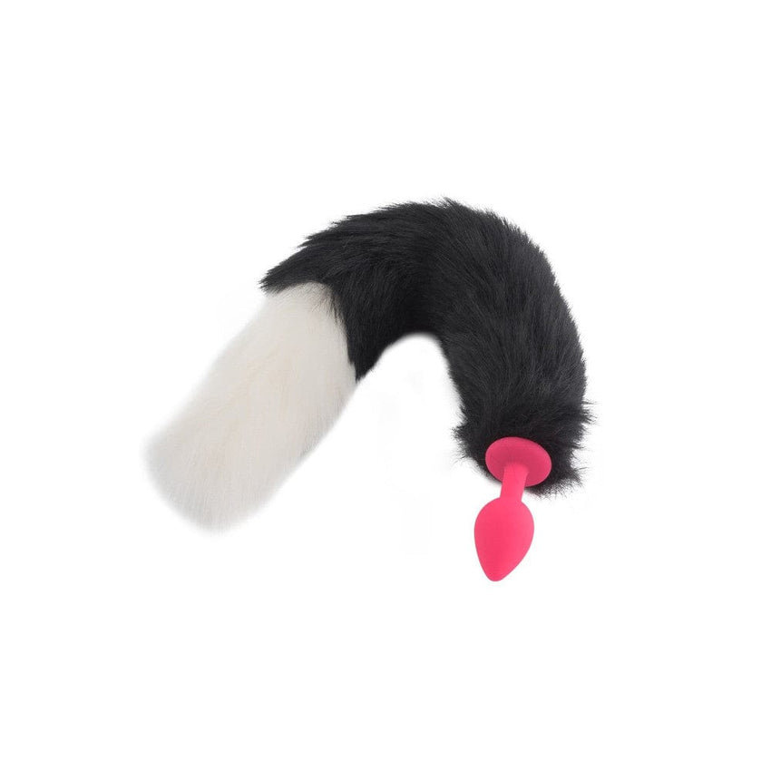 18' Black With White Fox Tail Silicone Plug