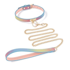 Fancy Unicorn Rainbow and Gold Collar With Leash