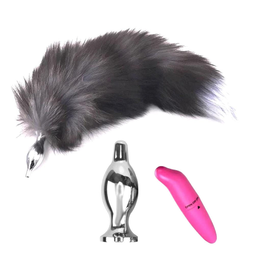 Dark Fox Tail With Vibrating Anal Plug, 15'