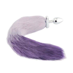 Purple & White Fox Shapeable Metal Tail Plug, 18'