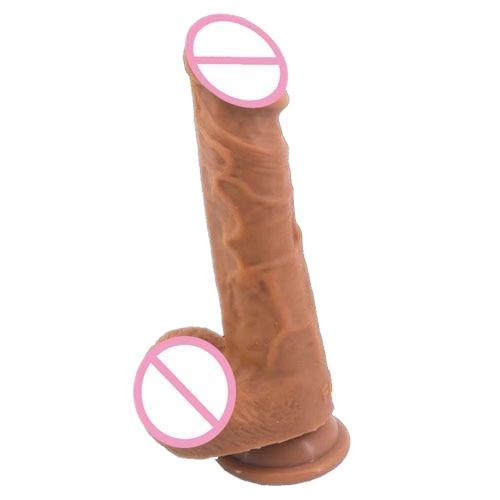 Dual Density Brown Dildo With Suction Cup and Balls