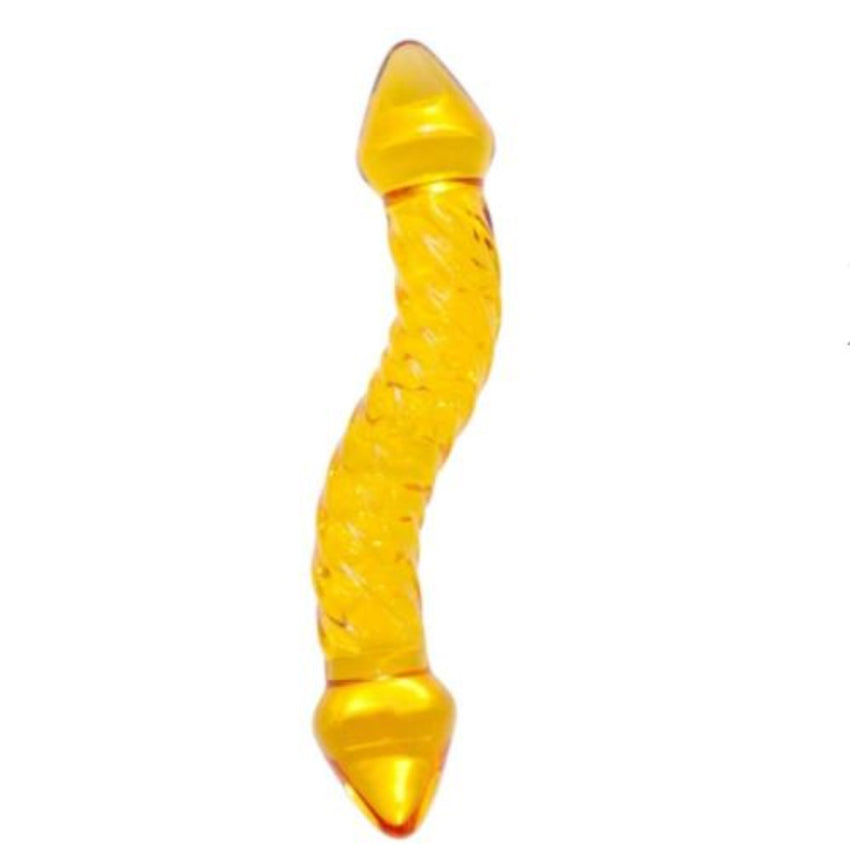 Golden Curved Glass Double Headed Dildo