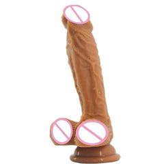 Dual Density Brown Dildo With Suction Cup and Balls