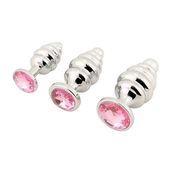 Ribbed Jeweled Butt Plug Set (3 Piece)