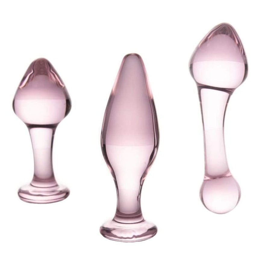 Pink Crystal Glass Plug 3 Piece Set