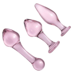 Pink Crystal Glass Plug 3 Piece Set