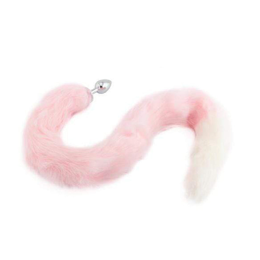 Pink with White Fox Metal Tail Plug, 32'