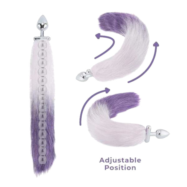 Purple & White Fox Shapeable Metal Tail Plug, 18'