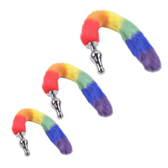 Rainbow-Colored Metallic Tail Butt Plug 16 to 20 Inches Long