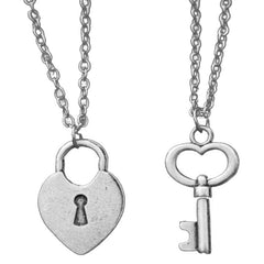 Silver Lock and Key Necklace for Couples