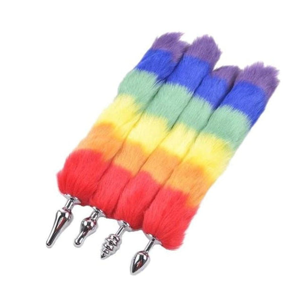 Rainbow-Colored Metallic Tail Butt Plug 16 to 20 Inches Long