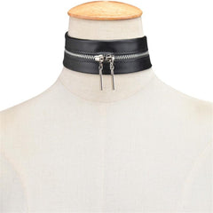 Cool Zipper Accent Leather Choker