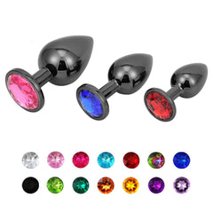 Bright Black Jeweled Metal Butt Plug 3pcs Set