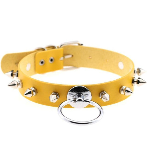 Gothic Colored Leather Spiked Collar