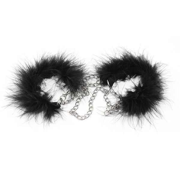 Feathery Black Fuzzy Handcuffs