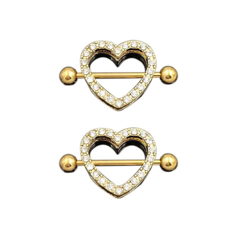 Dazzling Gold Heart Nipple Rings