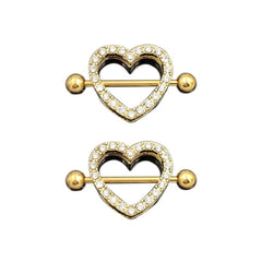 Dazzling Gold Heart Nipple Rings