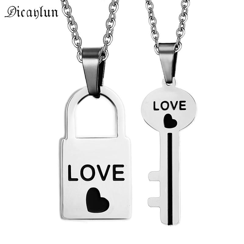 Cute Key and Lock Necklace for Couples