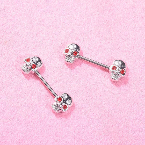 Red-Eyed Skull Nipple Bars