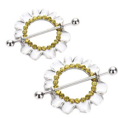 Seductive White Sunflower Nipple Rings