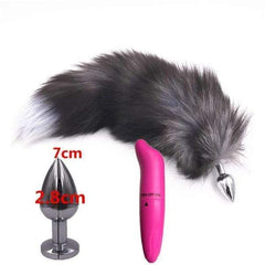 15' Dark Fox Tail with Princess-type Steel Plug and Extra Vibrator