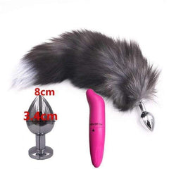 15' Dark Fox Tail with Princess-type Steel Plug and Extra Vibrator